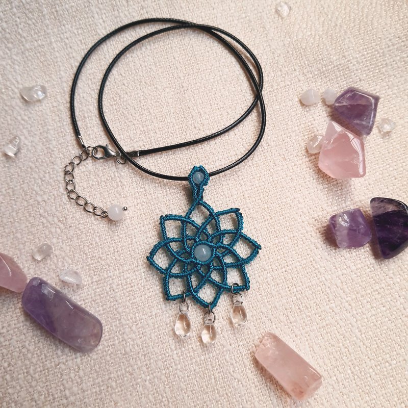 N017-手工编织曼陀罗项链 湖绿色 - 项链 - 尼龙 绿色