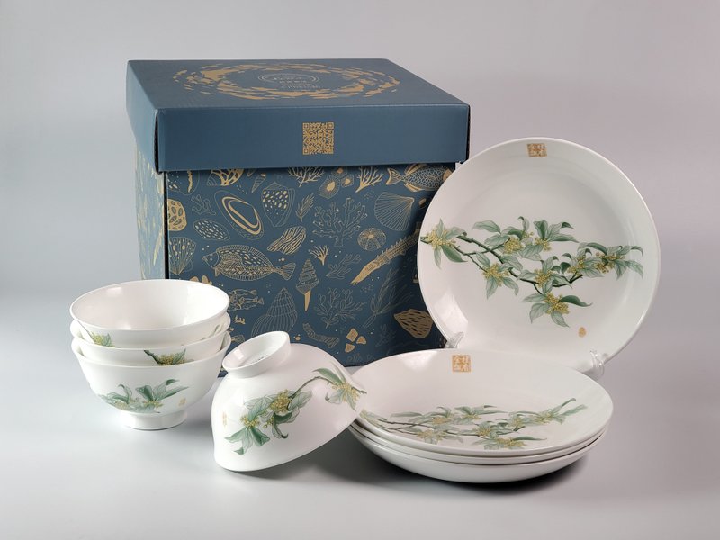 丹桂飘香 餐具组 8件 - 餐刀/叉/匙组合 - 瓷 白色