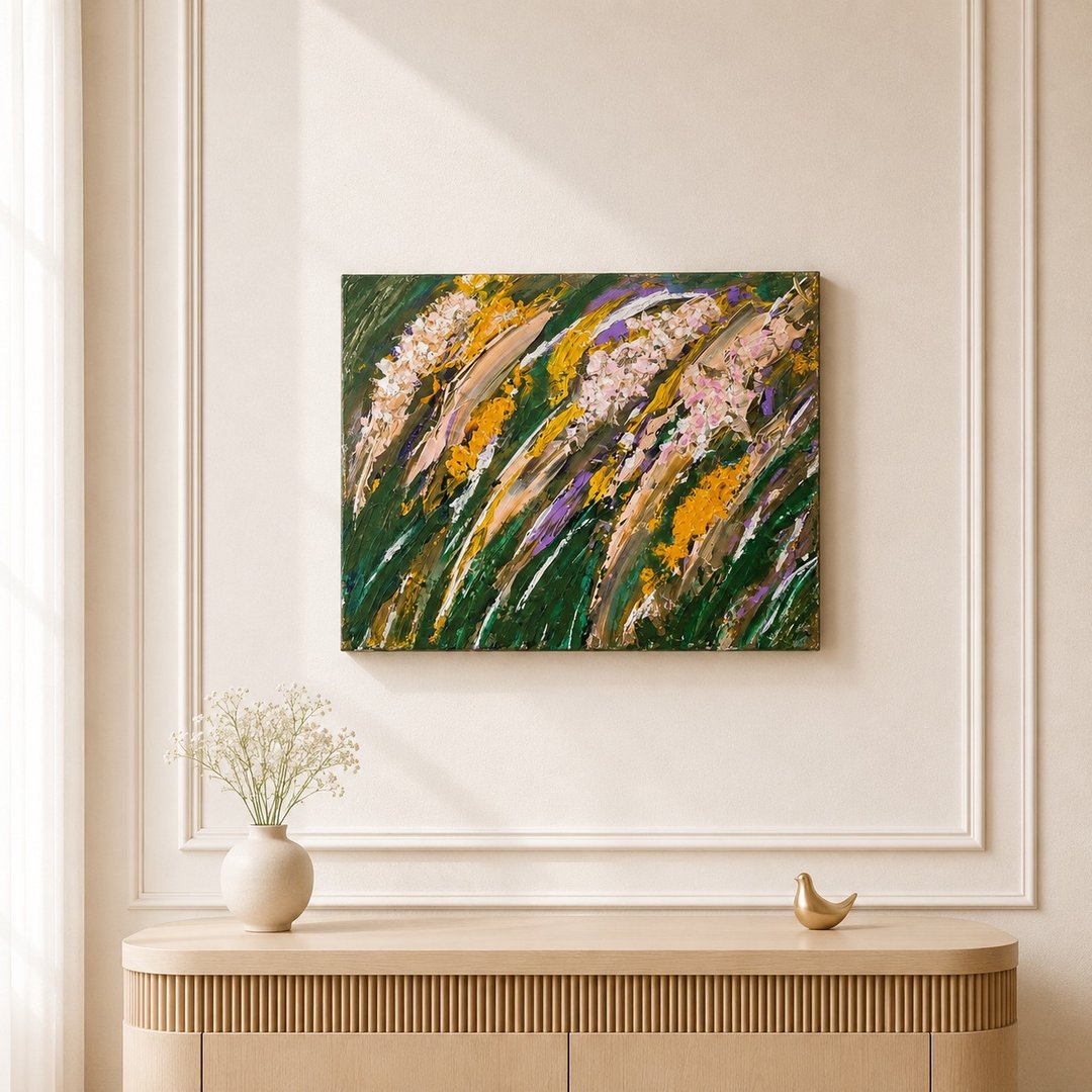 【野风之花】抽象花卉厚涂挂画 - 30×25 压克力原作 - 摆饰 - 棉 