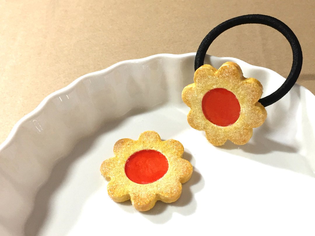 草莓果酱饼干发圈 | 仿真食物黏土制发圈 - 发饰 - 粘土 红色