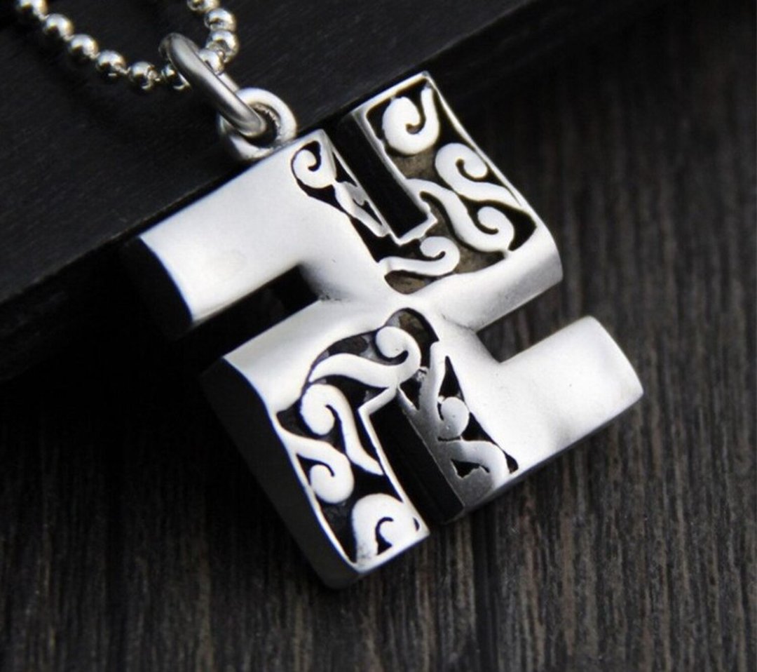 Real S 999 Silver Fine Jewelry Neutral Designer Buddhism Element Square Pendants - 长链 - 纯银 银色