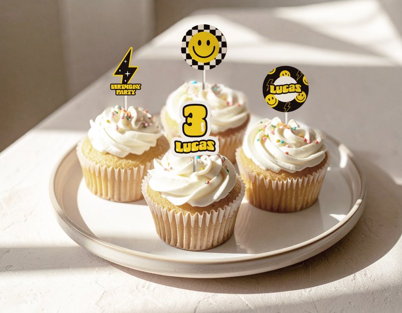 【定制】闪电笑脸蛋糕插卡 | 派对 | 生日 | 纪念日 |布置 - 其他 - 其他材质 多色