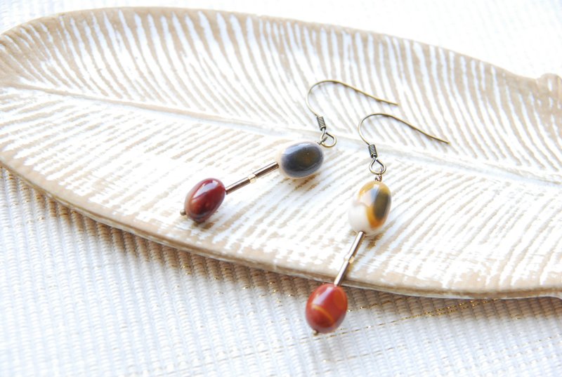 Autumn Earrings with Moorakite and Bamboo Beads - 耳环/耳夹 - 半宝石 咖啡色