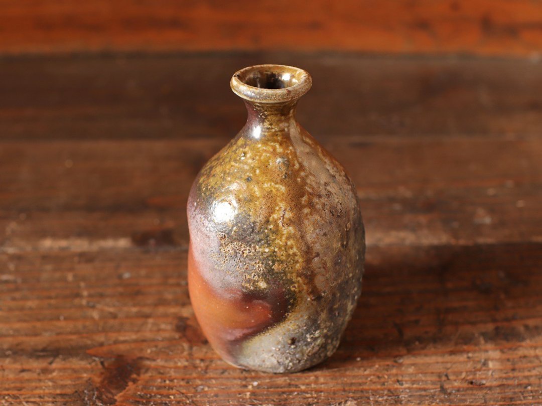 Bizen ware kiln change sake bottle t-087 - 酒杯/酒器 - 陶 咖啡色