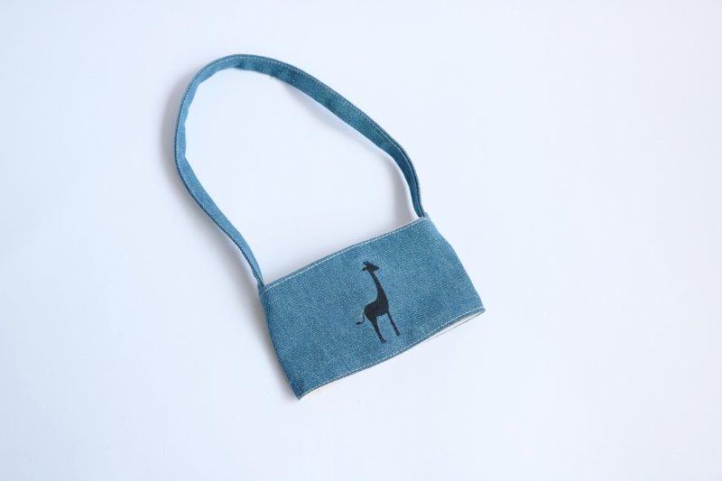 MaryWil环保杯套饮料提袋轻便款-牛仔长颈鹿 - 随行杯提袋/水壶袋 - 棉．麻 蓝色