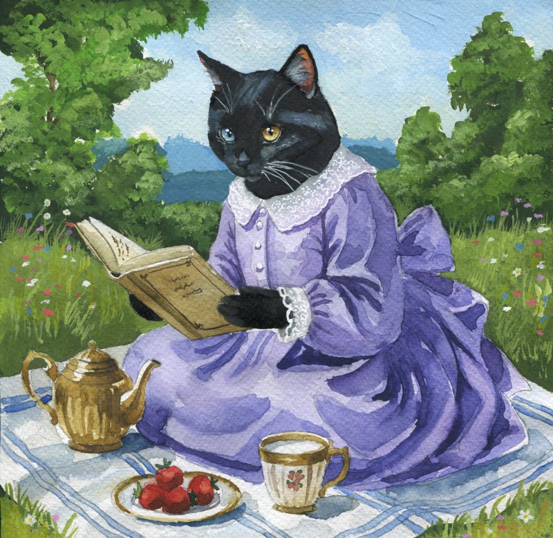 复古风格的猫咪野餐 - 墙贴/壁贴 - 纸 绿色