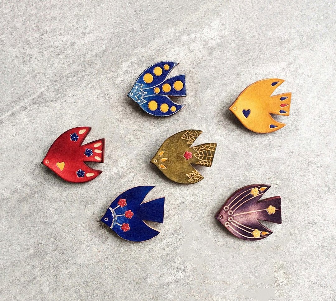 植鞣革镂空拼色 幸运小鸟2 皮革胸针 / 别针 lucky bird brooch - 胸针 - 真皮 