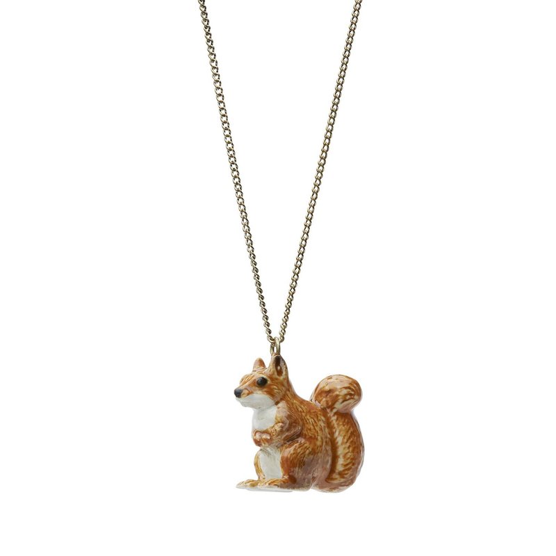 AndMary 手绘瓷项链-小松鼠 礼盒包装 Tiny Squirrel Necklace - 项链 - 瓷 咖啡色