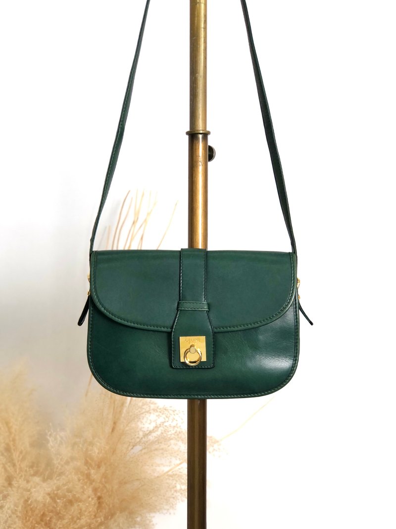 【日本直送 名牌中古包】CELINE  સેલિન 侧肩包 绿色 Gancini 皮革 vintage 古着 jh6t3a - 侧背包/斜挎包 - 真皮 绿色