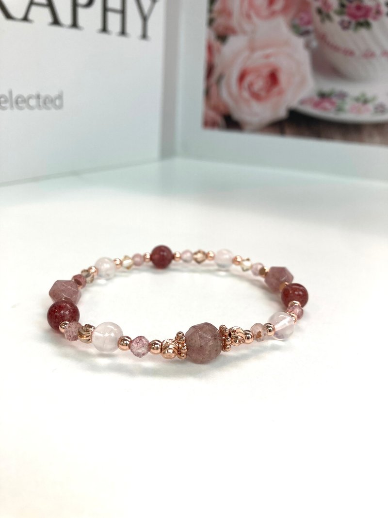 提升人缘或爱情运 草莓晶配粉晶水晶手串 可改月光石 - 手链/手环 - 水晶 
