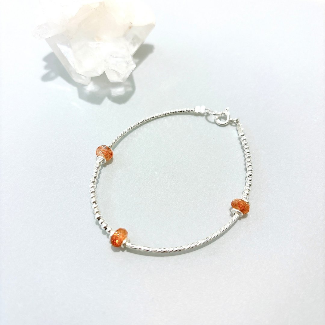 Ops Sunstone silver bracelet - 金太阳石/金草莓晶/纯银/手链 - 手链/手环 - 银 橘色