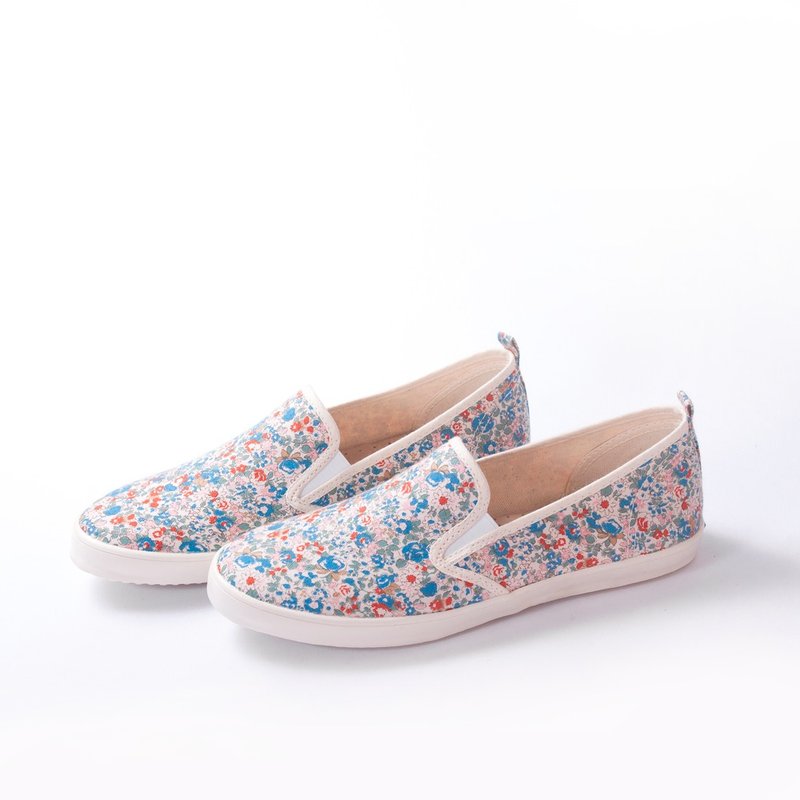 菓菓日 | 风信子花布鞋.夏日.真皮鞋垫.棉麻感.休闲鞋.真皮鞋垫 - 女款休闲鞋 - 棉．麻 蓝色