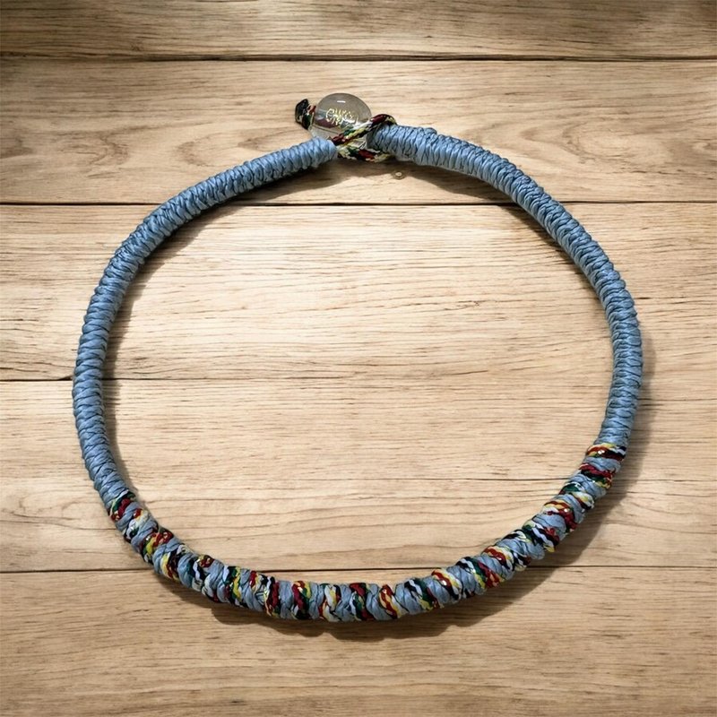 六字箴言黑平安手环  五色线金刚结  螺旋扣珠款 | 银灰 - 手链/手环 - 其他材质 银色