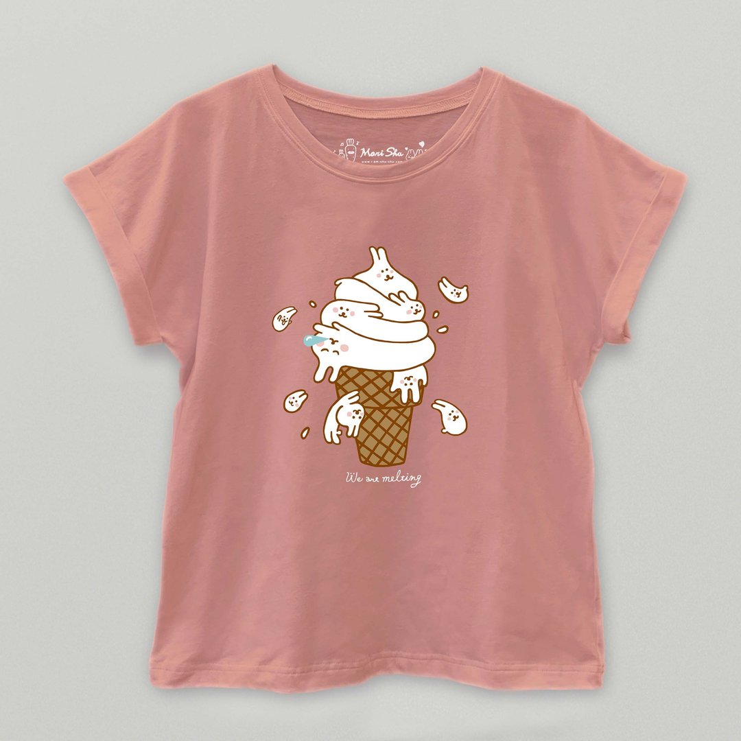 麻糬兔冰淇淋 T-shirt - 女装上衣 - 棉 粉红色