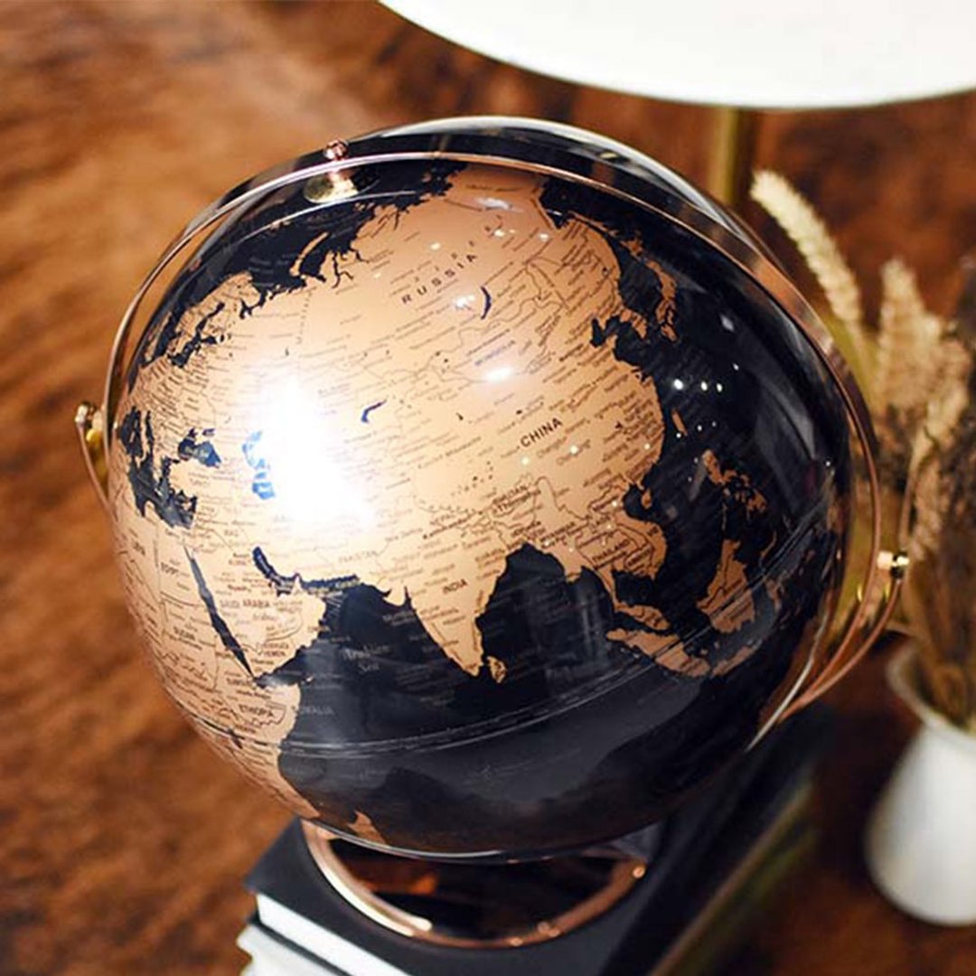 SkyGlobe 12寸时尚金属蓝360度旋转发光玫瑰金底座地球仪(英文版) - 摆饰 - 木头 蓝色