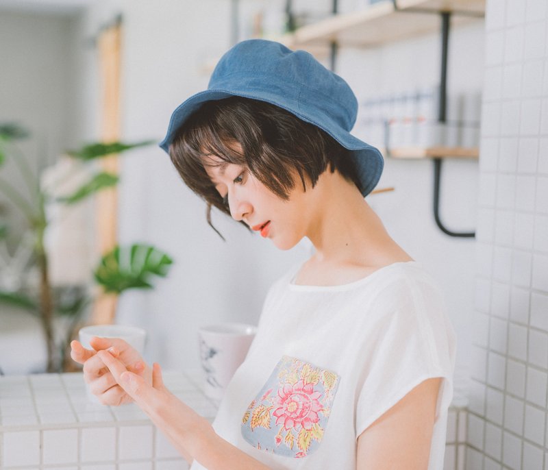 丹宁渔夫帽 - 牛仔、遮阳、手工、Denim - 帽子 - 棉．麻 蓝色