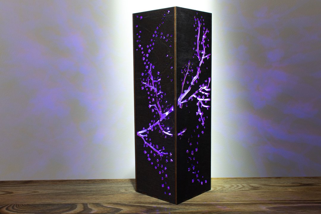 樱花 LED 灯 - 亚洲科幻庞克夜灯，RGB ambient 书桌与床头灯 - 灯具/灯饰 - 木头 黑色