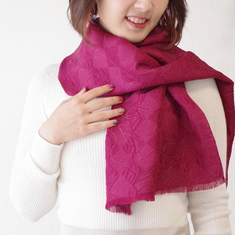 filtango stole　 薔薇格子柄　ROSE  WINE - 丝巾 - 丝．绢 红色