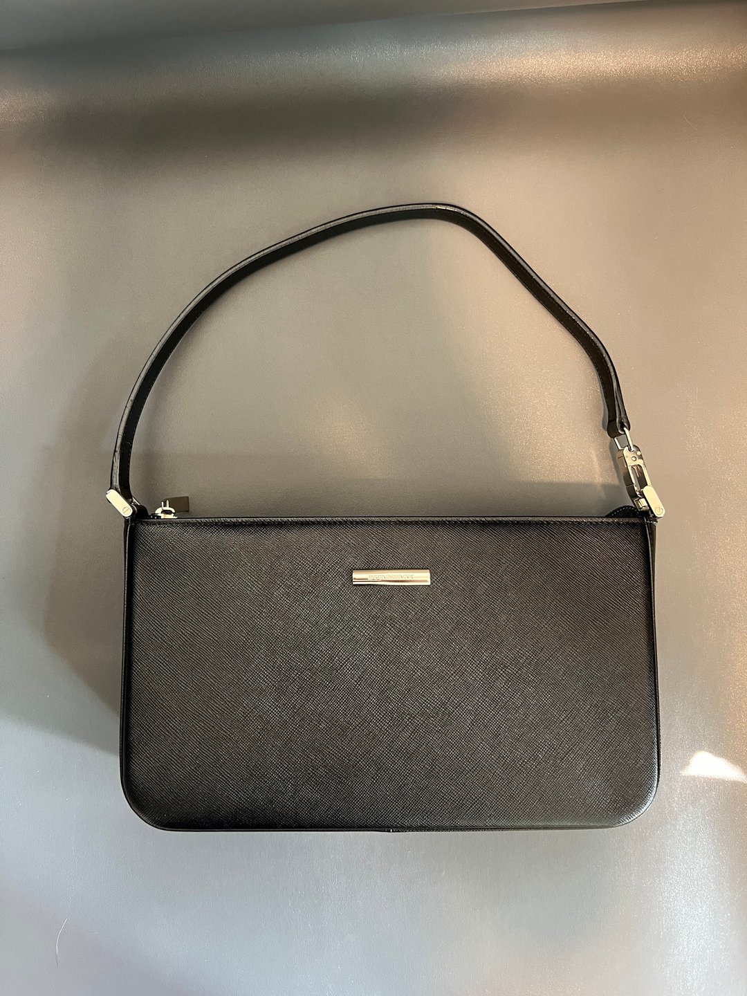 BURBERRY 黑色内部经典格纹侧肩手提包 原装盒尘袋 日本中古二手 - 侧背包/斜挎包 - 真皮 黑色