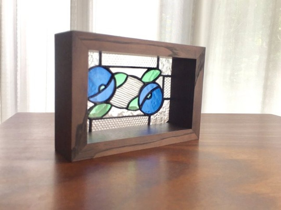 Stained glass panel Camélia demi blue - 摆饰 - 玻璃 蓝色