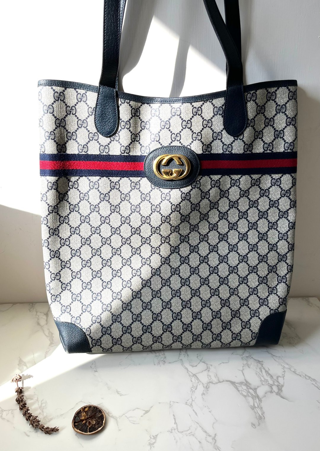 【LA LUNE】  日本直送中古Gucci Vintage GG图案宝蓝色侧背包 - 侧背包/斜挎包 - 其他材质 蓝色