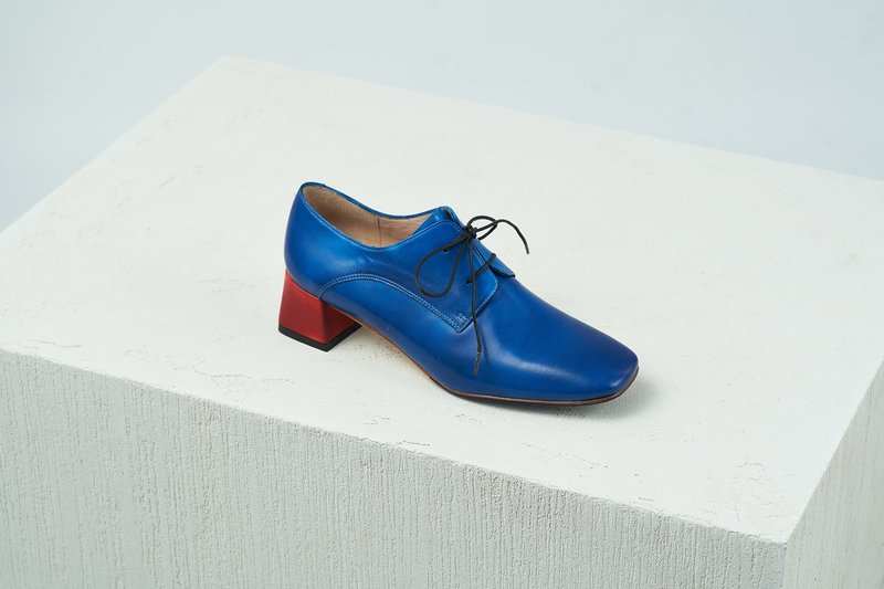 HTHREE 4.6方头德比跟鞋/ 深海蓝 / Square Toe Derby Heels - 其他女款皮鞋 - 真皮 蓝色