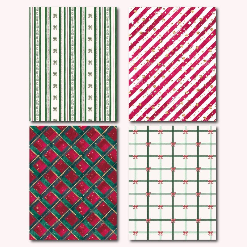 圣诞图案背景便条纸 – 四色组 (100张) - 贴纸 - 纸 