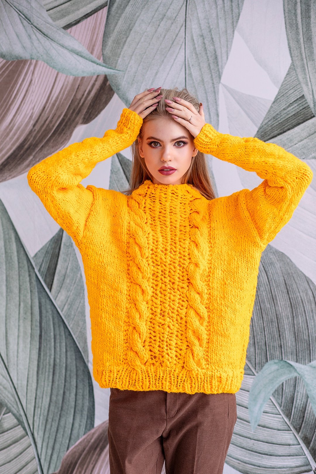 Yellow Oversize Jumper Sweater. Hand Knitted. High-quality handmade. - 女装针织衫/毛衣 - 羊毛 黄色