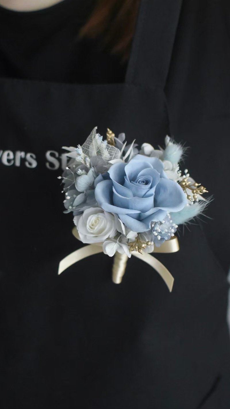 /蓝色系永生玫瑰胸花/新郎 捧花 招待胸花 婚礼小物 定制化 主婚 - 干燥花/捧花 - 植物．花 蓝色