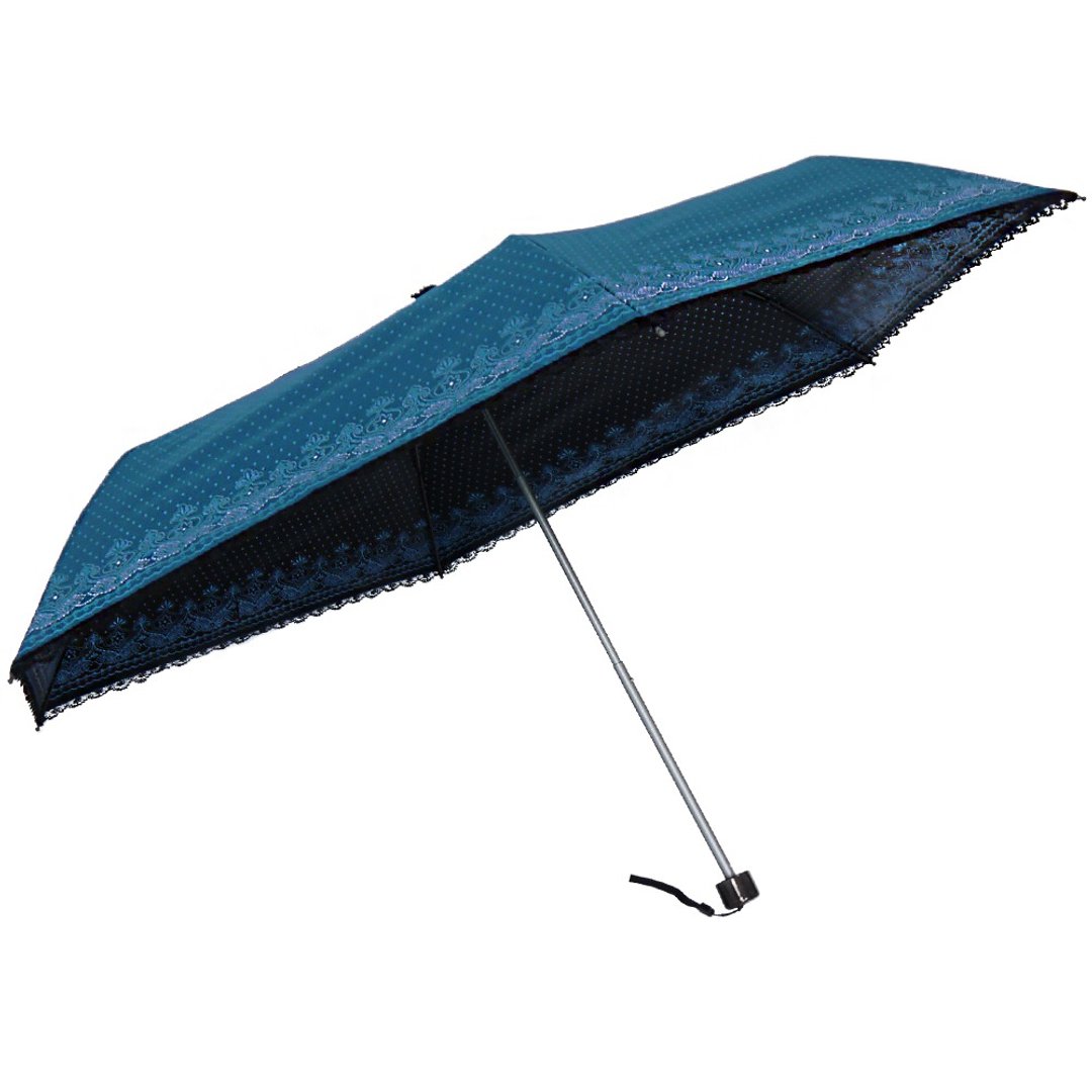 TDN水玉巴洛克羽量遮光双印口红伞折伞晴雨伞(海洋蓝) - 雨伞/雨衣 - 防水材质 蓝色
