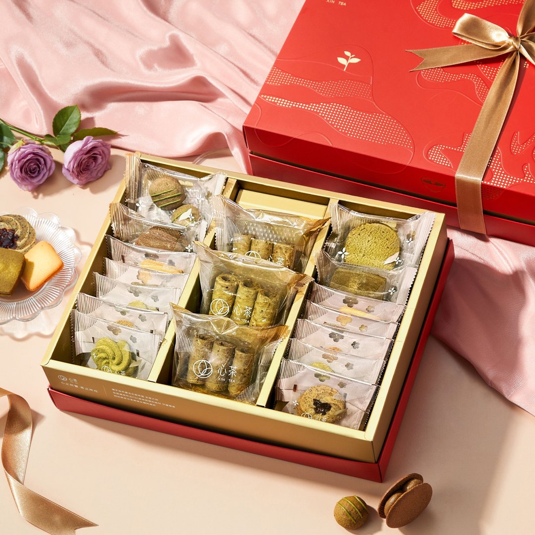 喜饼礼盒 | 浓茶系甜点 17 入 | 定制化烫金 - 手工饼干 - 新鲜食材 