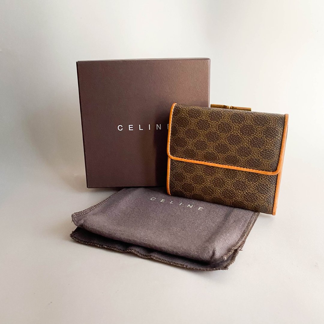 中古Celine赛琳|古着|银包|短夹|钱包|女友礼物|圣诞节礼物 - 皮夹/钱包 - 真皮 咖啡色