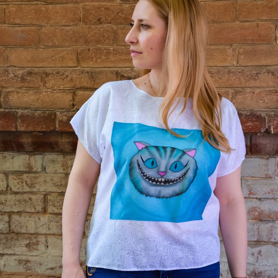 Hand Painted Cat Tunic, Oversized Cotton T-shirt, Trendy Clothing White blouse - 女装衬衫 - 棉 白色