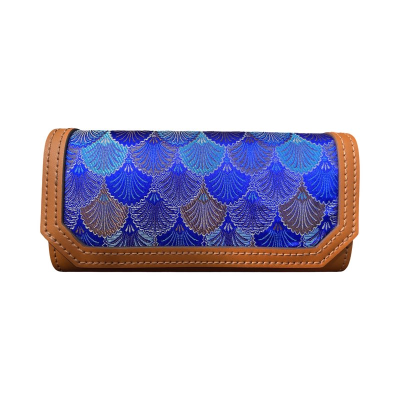 湛蓝锦浪 织锦缎真牛皮长夹 皮件 皮夹 手工 牛二层皮 - 皮夹/钱包 - 丝．绢 蓝色