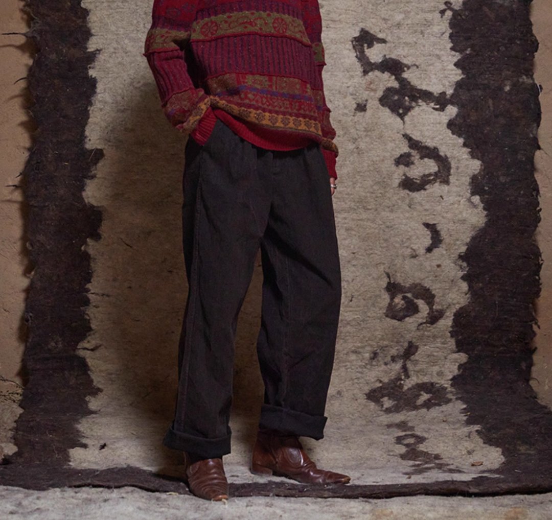 复古文青 条纹牛仔裤 舒适长裤 - 女装长裤 - 其他材质 黑色