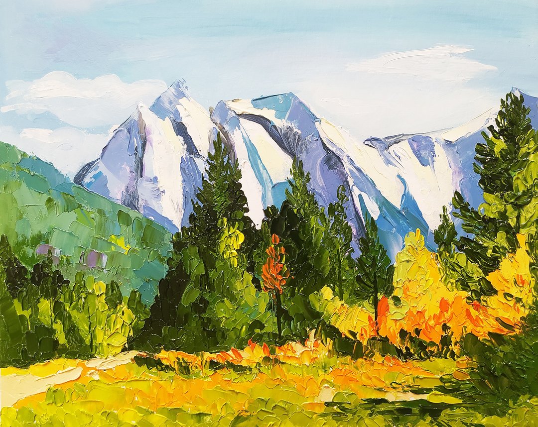 Landscape Autumn Mount Rainier National Park oil painting original oil painting - 墙贴/壁贴 - 其他材质 多色