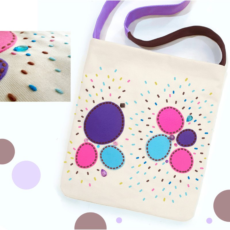 手工刺绣可爱手提包，14 盎司帆布材质，时尚设计，尺寸 12x14 英寸。 - 手提包/手提袋 - 其他材质 