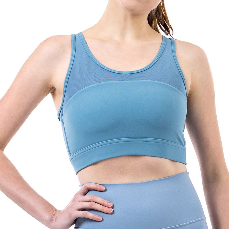 【NAMASTE】Audrey 层次前剪接短上衣 - 灰蓝 - 女装运动内衣 - 尼龙 蓝色