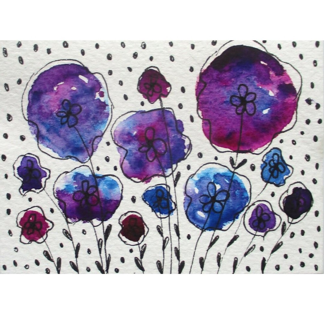 Original ACEO Abstract Flowers 花卉微型水彩画 原创 ACEO 抽象花 - 墙贴/壁贴 - 纸 