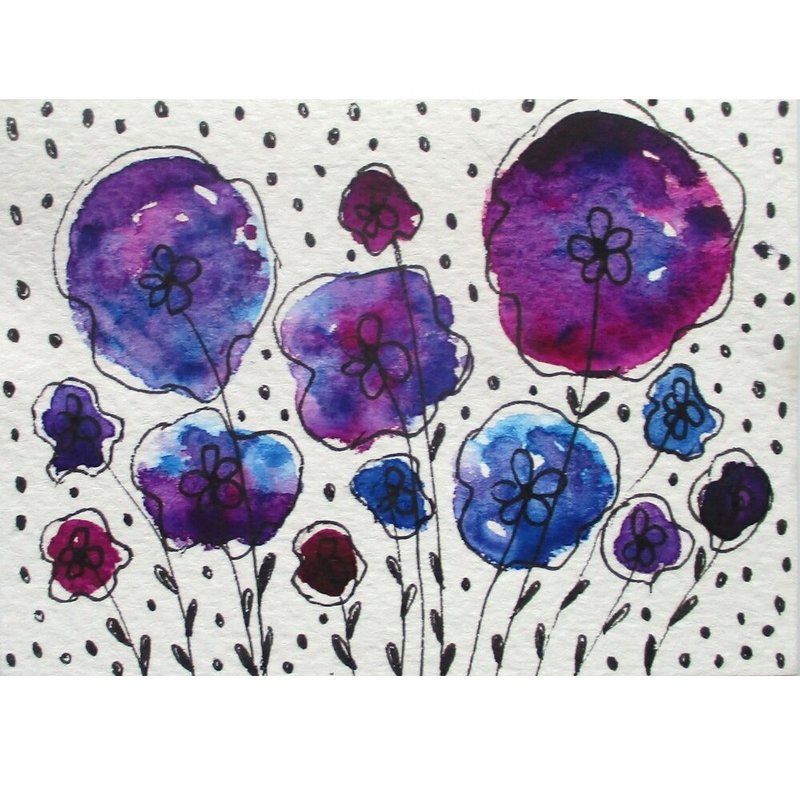 Original ACEO Abstract Flowers 花卉微型水彩画 原创 ACEO 抽象花 - 墙贴/壁贴 - 纸 