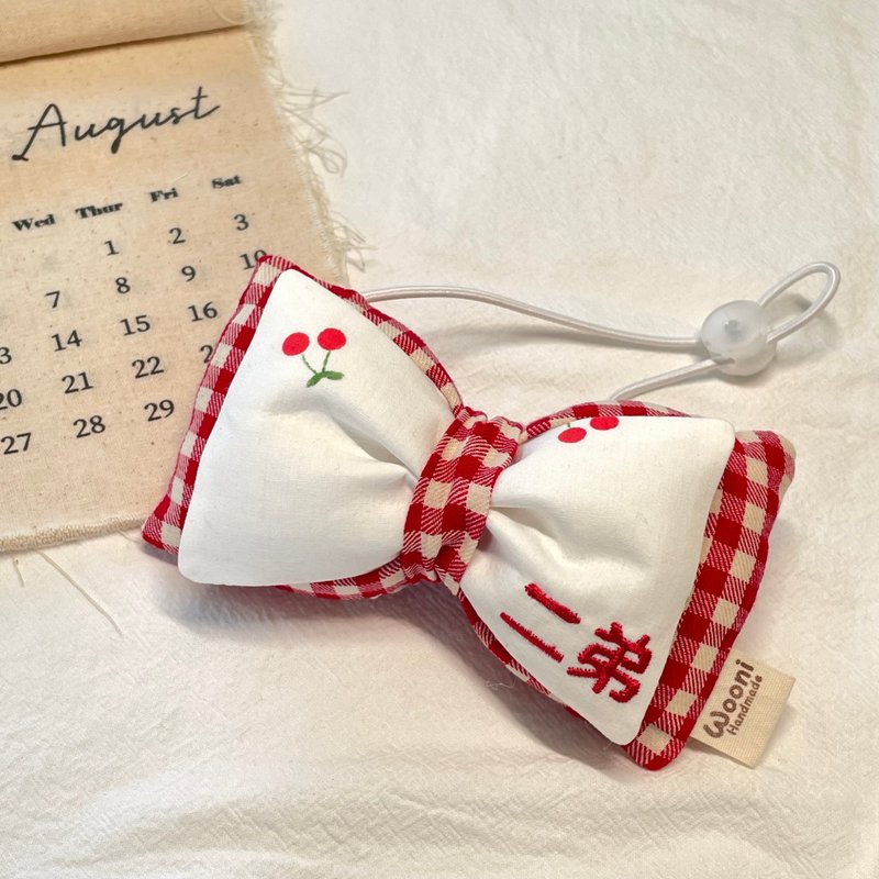 污泥手作  刺绣-樱桃双层蝴蝶结领巾  宠物领巾 - 订制抱枕/饰品 - 棉．麻 