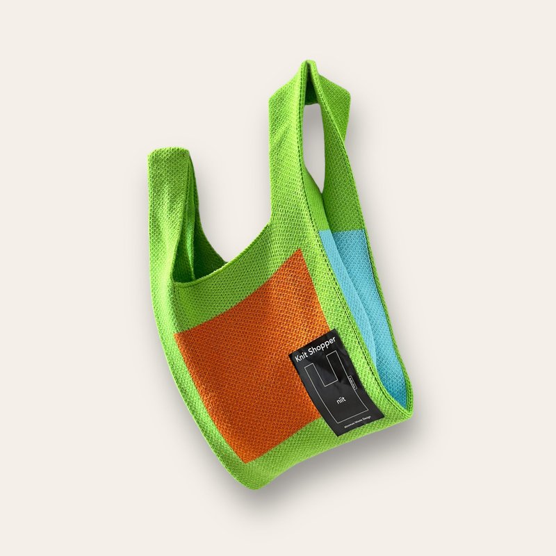 【多巴胺色系】针织提袋 / 针织购物袋 -  S - 亮绿 - 手提包/手提袋 - 聚酯纤维 绿色