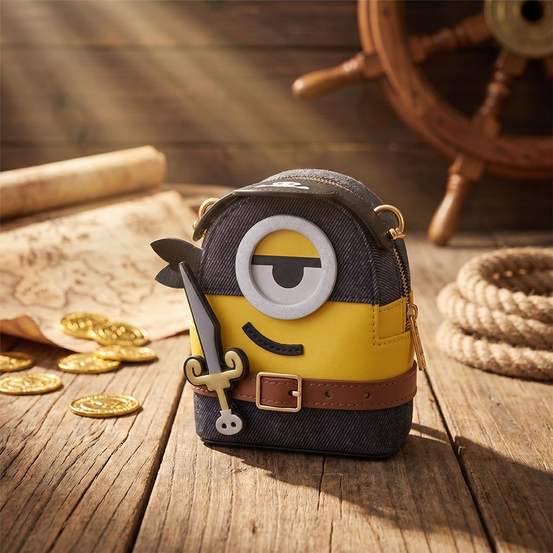 【满额赠】Minions & Monsters 牛仔布配牛皮迷你斜背袋 侧背包 - 侧背包/斜挎包 - 真皮 黄色