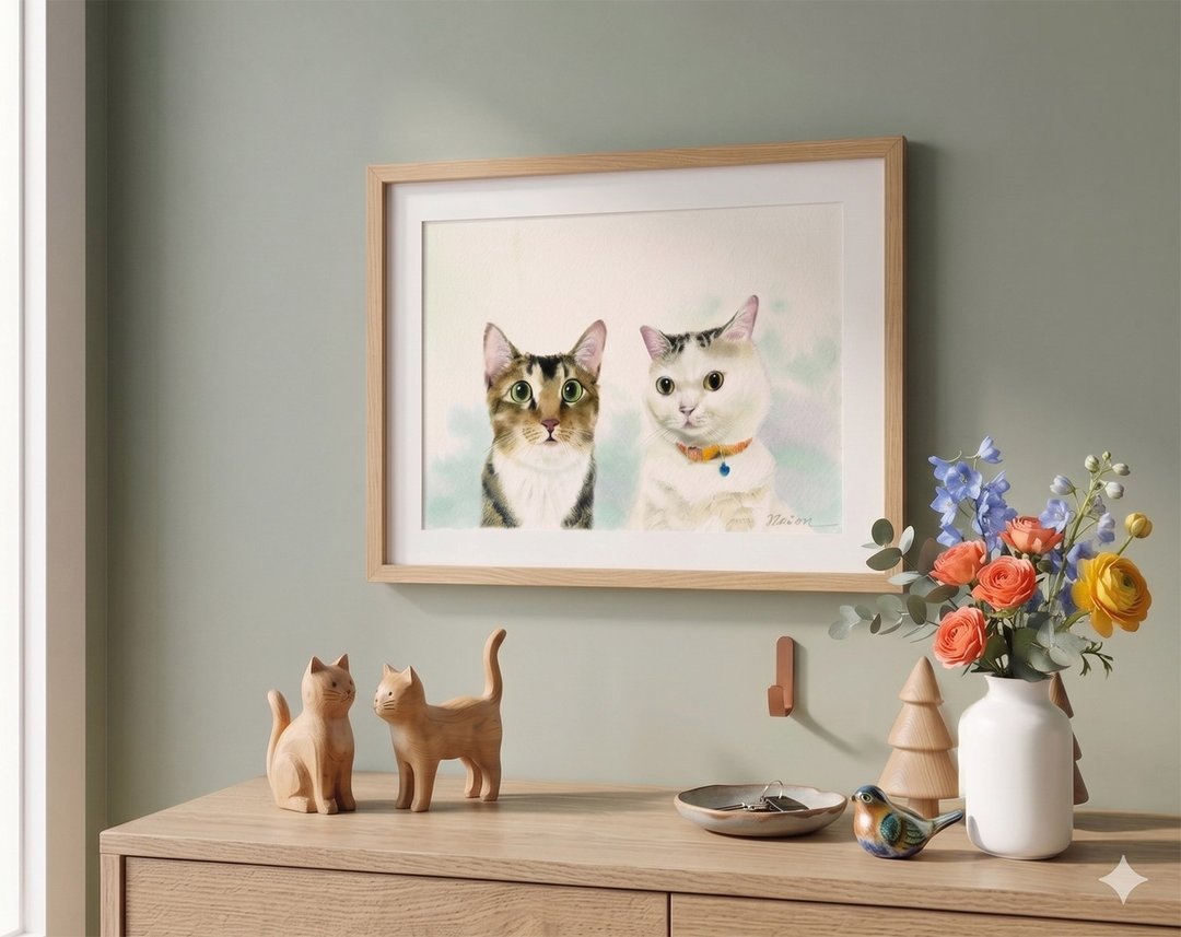 (5*7 寸单幅两只) 手绘，动物水彩，肖像画，纪念画，宠物画，定制礼品 - 摆饰 - 纸 银色