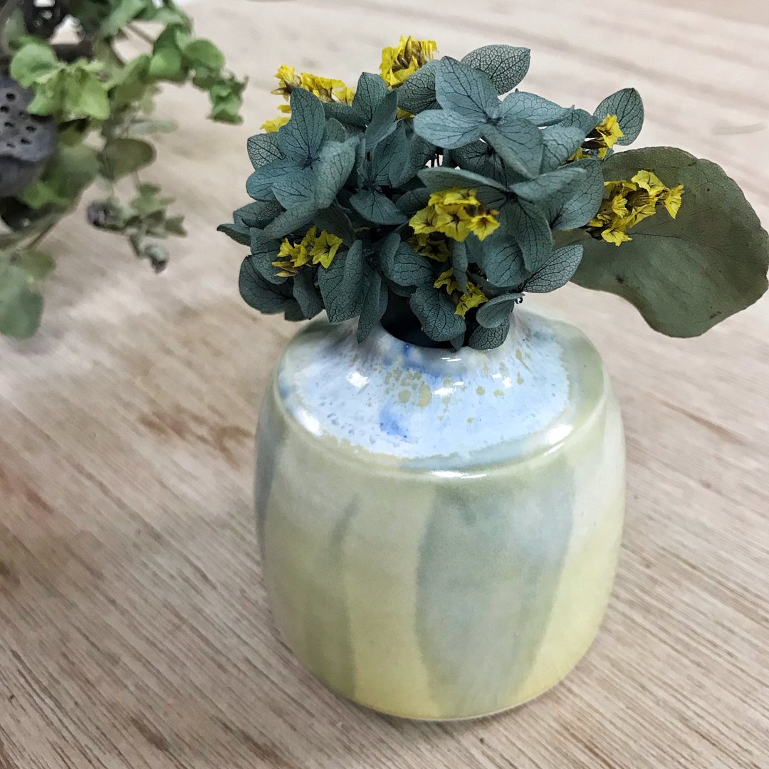 金黄微结晶小花器/陶瓷/手拉胚/亮面 - 花瓶/陶器 - 陶 黄色