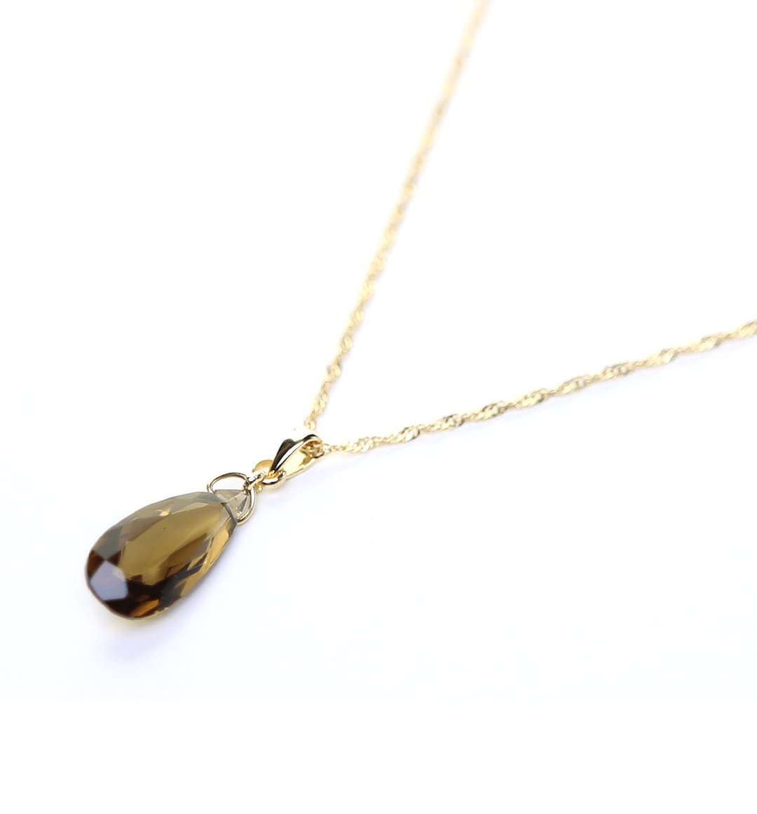 K10 smoky quartz (long pair shape) necklace charm ~BOURGEON~ (chain set available) - 项链 - 宝石 咖啡色