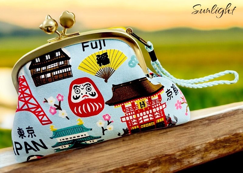 日光小巷 放假啰!日本景点大集合猫咪脚掌口金包 万用包 零钱包 - 化妆包/杂物包 - 棉．麻 