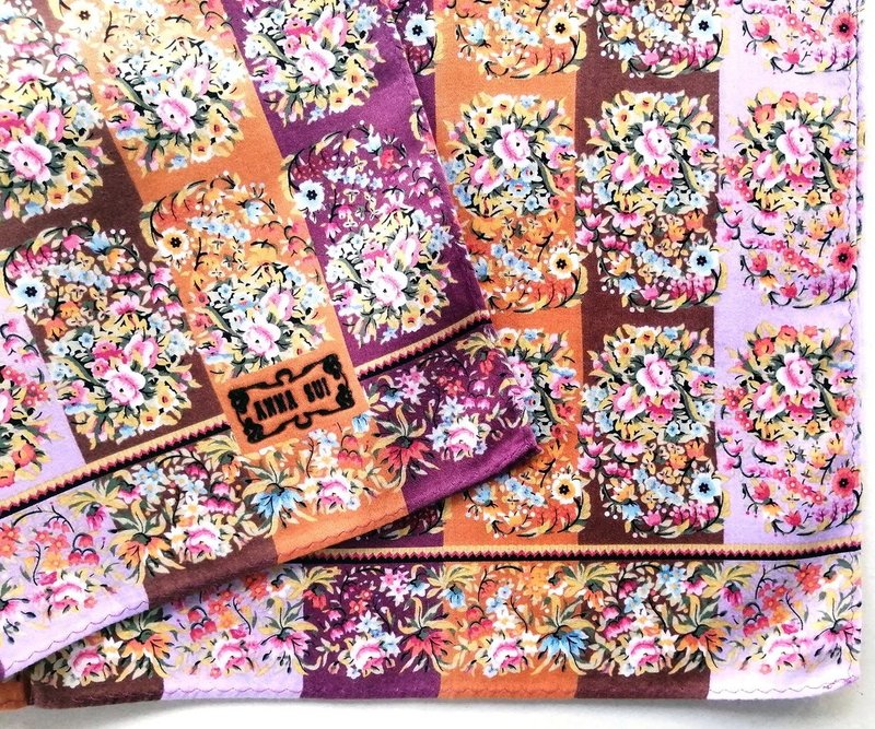 Anna Sui 复古花卉手帕 19 x 19 英寸 - 手帕/方巾 - 棉．麻 咖啡色