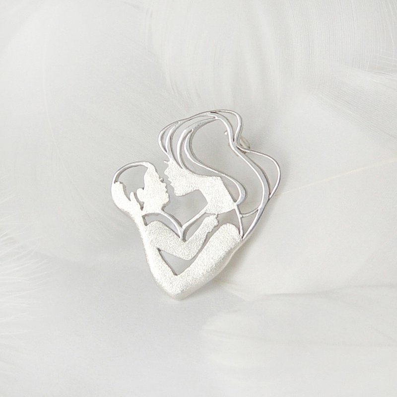 溫暖懷抱 / 925純銀胸針-母親節禮物 - 胸针 - 纯银 银色