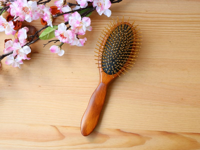 质感榉木压花梨黄金梳 - 洗发用品 - 木头 咖啡色